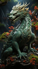 Green dragon, symbol of Chinese New Year 2024, on natural background