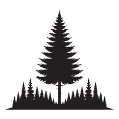 Pine Tree Silhouette Vector - Detailed Artistry in Black
