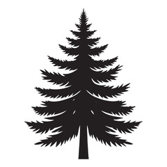 Detailed Black Pine Tree Silhouette - Vector Graphic for Designers
