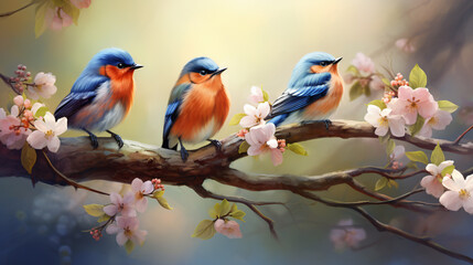 Adorable spring birds Spring Cute birds are on tree