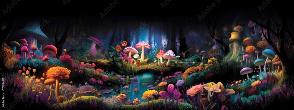 Wall mural Fantasy World for kids with River Clouds Rainbow Created with Generative AI Technology