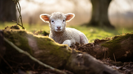 Naklejka na ściany i meble An adorable lamb born in spring from Ireland