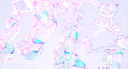 Glass fluid shapes with colorful reflections composition. 3d rendering illustration. 