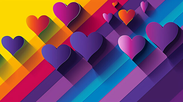 A graphic heart with rainbow colors, LGBTQ, pride