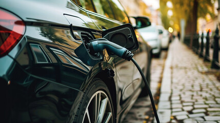 Fototapeta na wymiar Detailed close-up of EV car charger, AI Generated