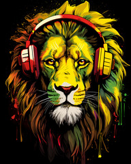 Rasta lion head close up T-shirt design