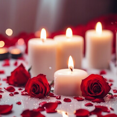 Fototapeta na wymiar candle and rose petals
