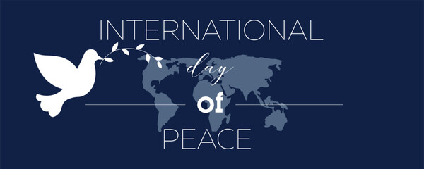 Banner for International Day of Peace with dove and world map