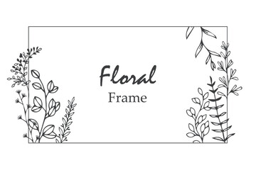 Obraz premium Hand drawn elegant floral frame. Delicate meadow flowers, herbs, branches, plants. Vector illustration in line art style