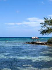 The uniquely patterned reef off of the north side of Cayman Islands on a beautiful sunny day.