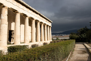Fototapeta premium Side View of the Temple of Hephaestus located inside the Ancient Agora in Athens, Greece
