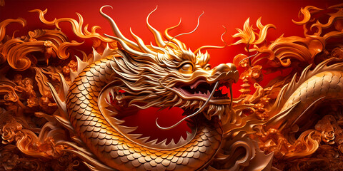 Chinese New Year traditional Asian dragon - obrazy, fototapety, plakaty