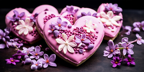 heart shaped Valentine cookies with flowers