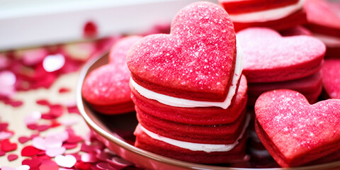 heart shaped Valentine cookies with flowers