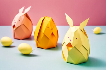 easter bunny origami paper gift - obrazy, fototapety, plakaty