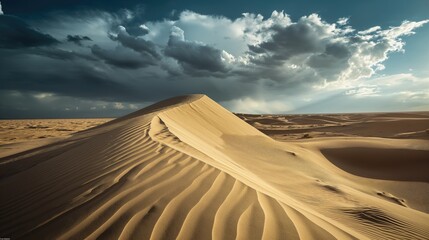 Fototapeta na wymiar Desert dune before the sandstorm with dark clouds in the sky