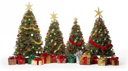 A grand pine tree splendidly decorated with ornaments, towering over an array of vibrantly wrapped gifts, announces the festive Yuletide season.