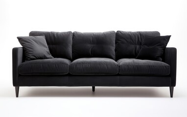 Black fabric sofa, modern black 3 seater sofa,3seater couch Isolated on white background.