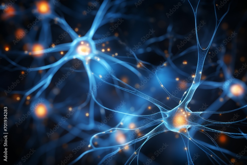 Wall mural neuron cells neural network under microscope neuro research science brain signal information transfe