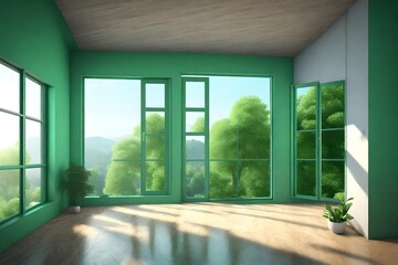 empty room with window and grass