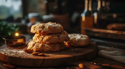 Homemade oatmeal cookies on rustic wooden table. Selective focus. - obrazy, fototapety, plakaty