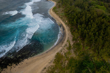 Aerial view of Savinia beach during a morning on the south coast of Mauritius island