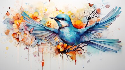 Fototapeta premium a painting of a bird with wings spread out