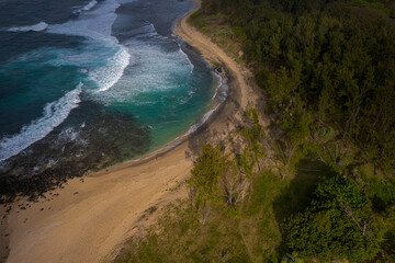 Aerial view of Savinia beach during a morning on the south coast of Mauritius island