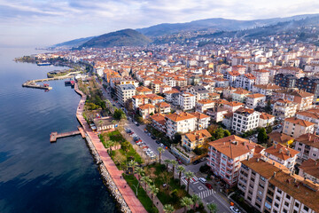 Karamursel, Kocaeli, Turkey. Karamursel is a town and district located in the province of Kocaeli. Aerial shot with drone.