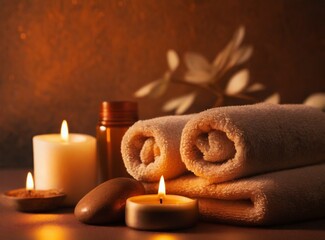 Obraz na płótnie Canvas Spa background with candles and towels