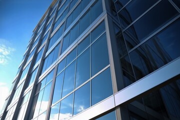 Fototapeta na wymiar Modern office building business sustainable architecture urban project window design glass city corporate exterior structure facade center commercial futuristic downtown outdoors corporation company