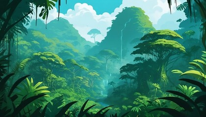 Fototapeta na wymiar Tropical rainforest jungle with lush vegetation. Generative AI
