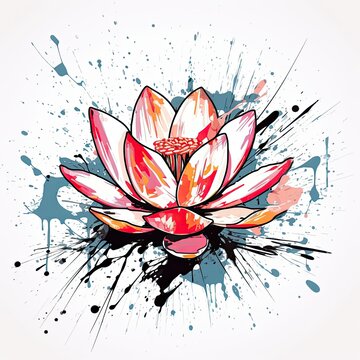 flower lotus Japan playful illustration sketch collage expressive artwork clipart painting