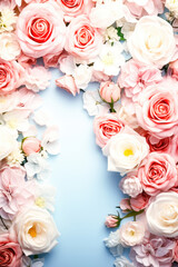 Obraz na płótnie Canvas frame of rose flowers with blue background