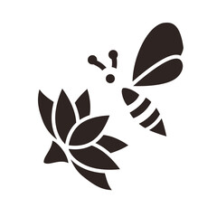 Bee and Lotus Black Fill Icon - obrazy, fototapety, plakaty