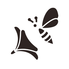Bee and Geranium Black Fill Icon - obrazy, fototapety, plakaty