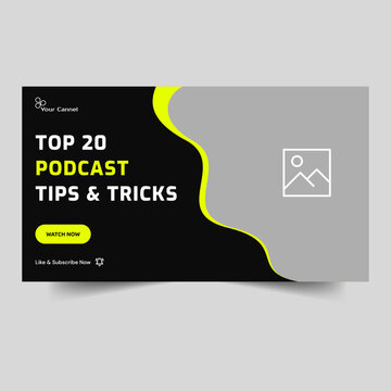 Minimal podcast tips and tricks video thumbnail banner design, webinar techniques video cover banner design, editable vector eps 10 file format