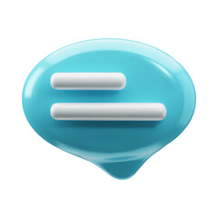 3D light blue glossy speech, communication, dialogue bubble icon on white background. Chat message concept, social media communication, notification concept. Trendy cartoon minimalist style