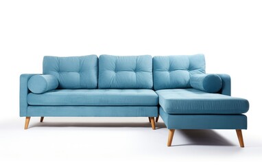 L Shape blue Sofa Set For Living Room, Modern blue L shape sofa Isolated on white background.