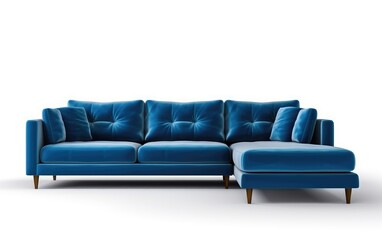 L Shape blue Sofa Set For Living Room, Modern blue L shape sofa Isolated on white background.
