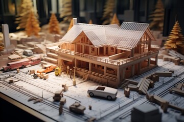 Modern House Model with Key on Construction Plan - Complete Turnkey Home Solution