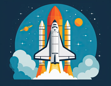 Illustration of a Space Shuttle Blasting-Off | Lift-off