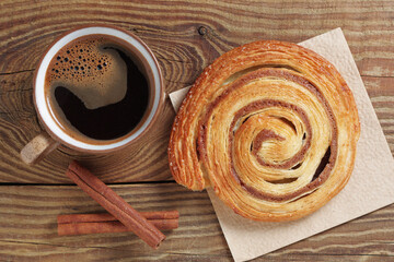 Coffee and cinnamon roll