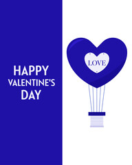 Valentines day card with heart and hot air balloon. Vector illustration