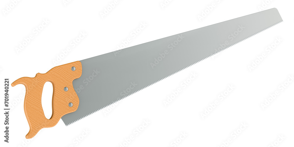 Poster hand saw, side view. 3d rendering isolated on transparent background