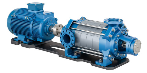 Horizontal multistage centrifugal pump. Electric water pump, 3D rendering  isolated on transparent background