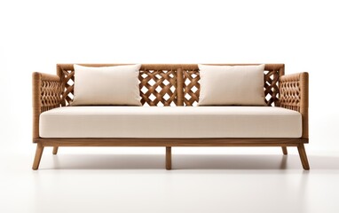 Tomlinson Style Mid Century Walnut Lattice Full Headboard sofa Isolated on white background.