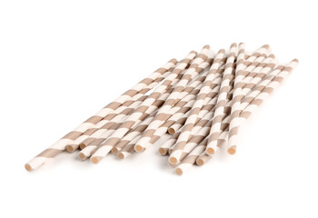 Heap of paper drinking straws isolated on white background