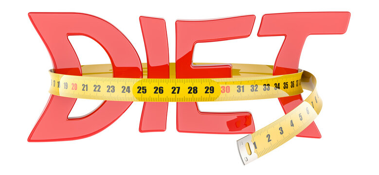 Diet with measure tape around. Dieting and weight loss concept. 3D rendering isolated on transparent background