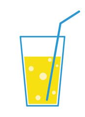 Glass of lemonade with a blue straw. Summer drink. Refreshing beverage. Isolated vector Glass of lemonade flat illustration on a white background. Vacation and beach party concept.